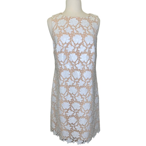 NWT Alice + Olivia Women White Floral Lace Clyde Short Dress Size 14 Round Neck - Picture 2 of 12